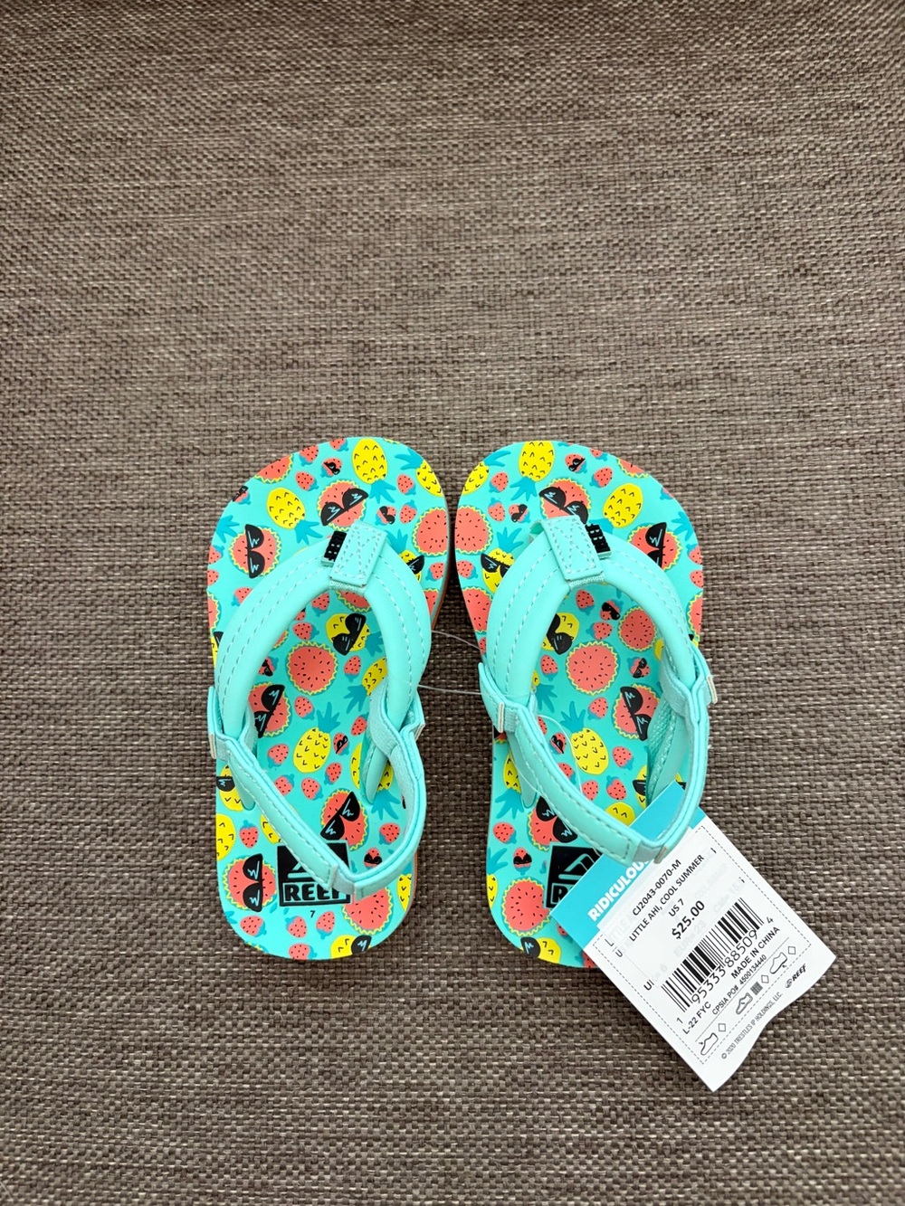 Reef Kids Turquoise Pineapple Print Flip Flops